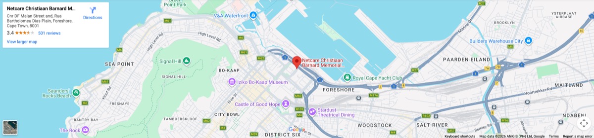 Dr. Gideon Maresky's practice location at Christiaan Barnard Memorial Hospital, Cape Town